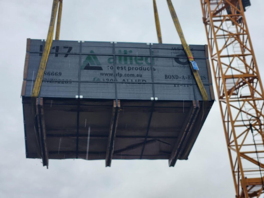 Formwork system being craned into place